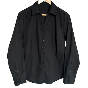 Shirt Button Down Collared Long Sleeve Black